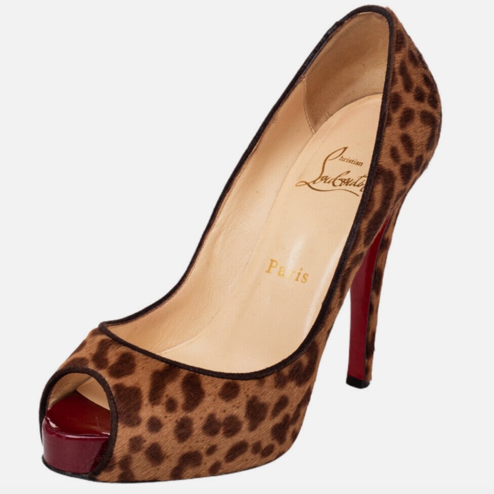 Christian Louboutin Brown Leopard Print Calf Hair Dorispky Pumps Size 37.5